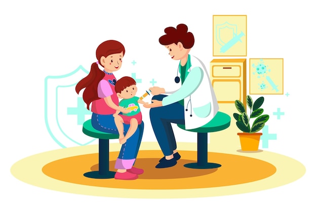 Doctor Giving Vaccine To Baby Vector Illustration