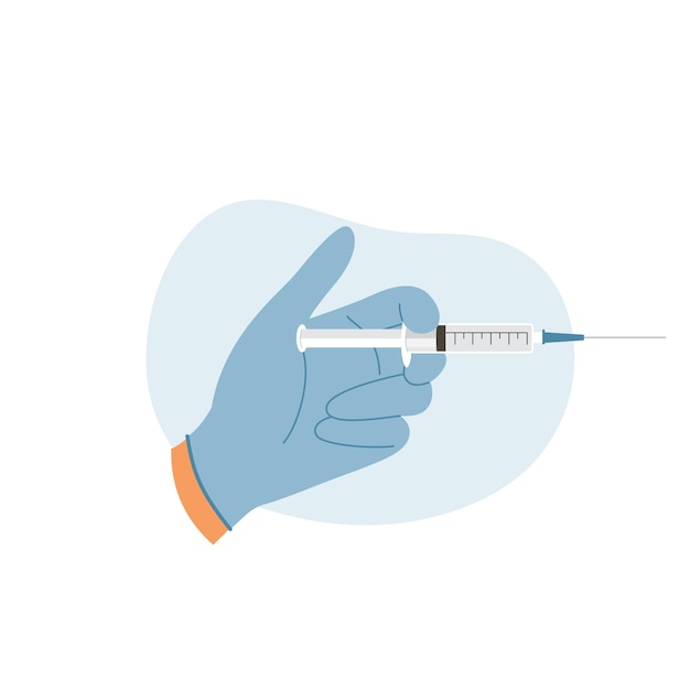 Doctor hands with syringe with vaccine Nurse hand in medical gloves hold syringe and ampoule with medicine Vaccination conceptxD