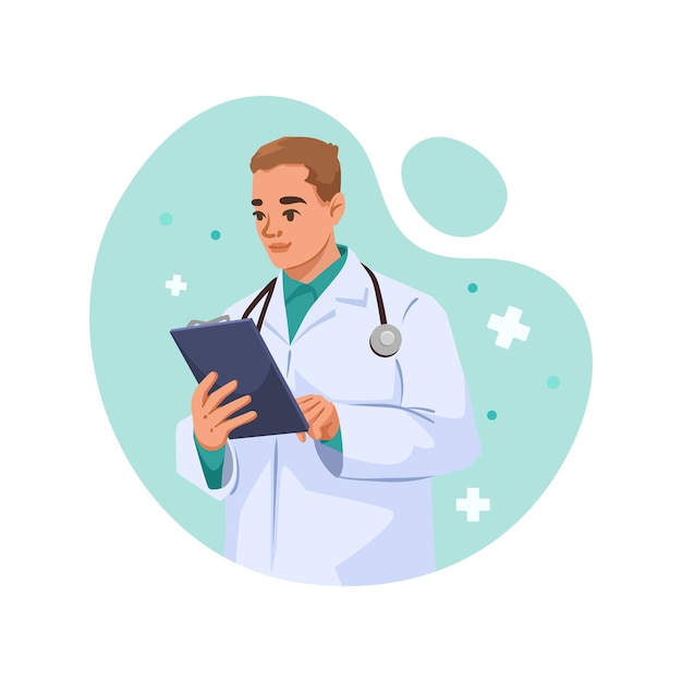 Vector doctor holding a clipboard illustration vector illustration