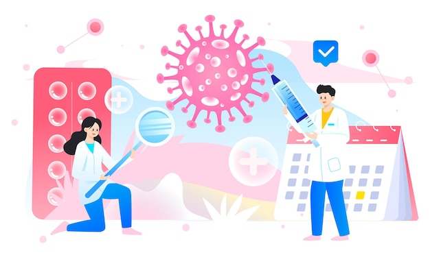 Vector doctor is fighting virus caring for women's health vector illustration