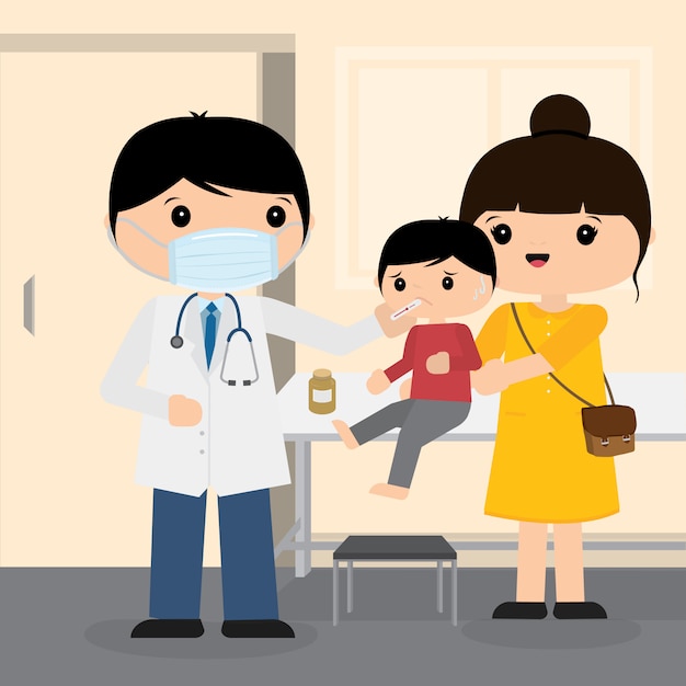 Doctor is working in the hospital. 2019-nCOV The Patient Symptoms Character Cartoon Vector. the coronavirus, Covid-19 Wuhan Virus Disease  illustration.