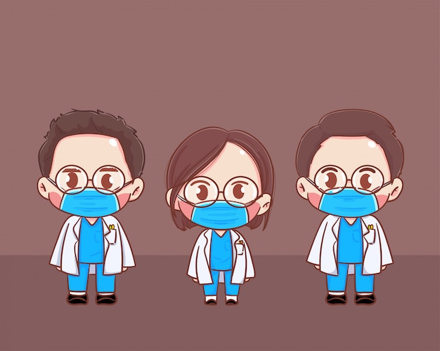 Doctor Male and Female  in personal protective suit wear a surgical protective medical mask for prevent virus       illustration