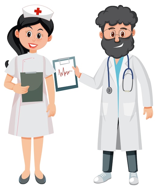 Vector doctor and nurse with patient files