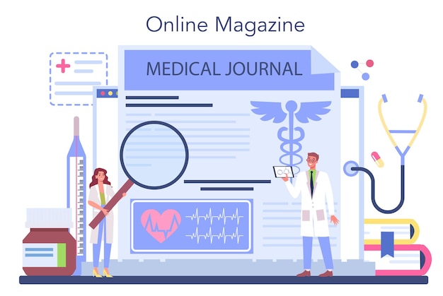 Vector doctor online service or platform medicine treatment expertize and diagnostic medical consultation and recovery online magazine isolated vector illustration