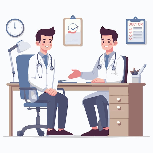 Doctor and patient character in hospital vector illustration