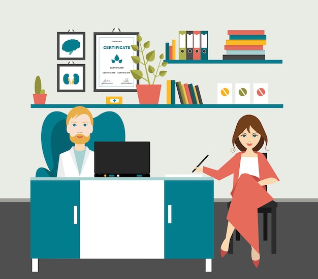 Doctor and patient in office surgery Flat vector illustration