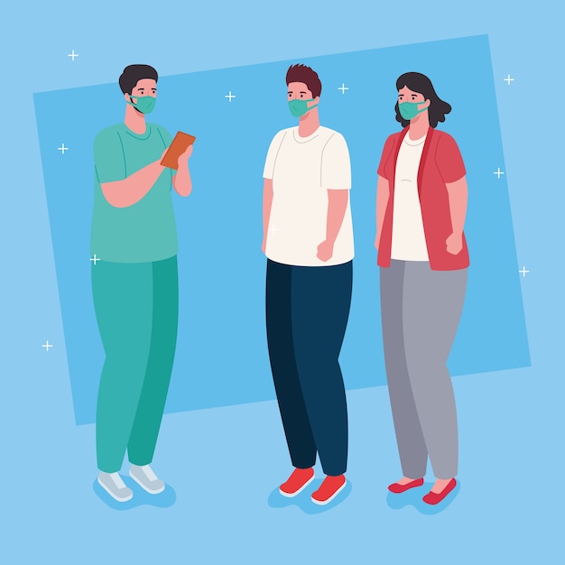 Doctor and patients wearing medical mask against covid19 illustration