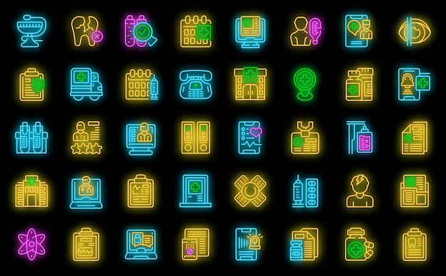 Doctor visits icons set vector neon