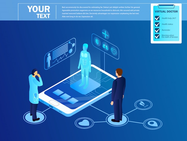 Doctor Watching on Virtual Projection of Patient. Template