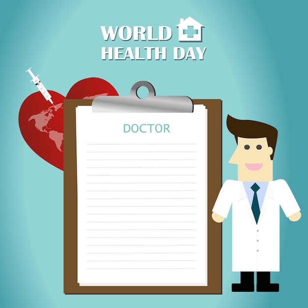 Doctor with big clipboard World health day