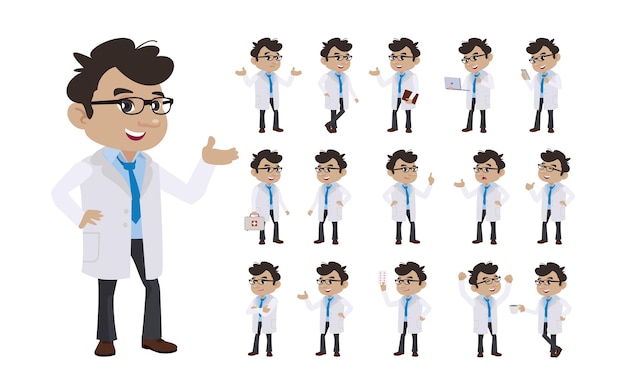 Doctor with different poses vector