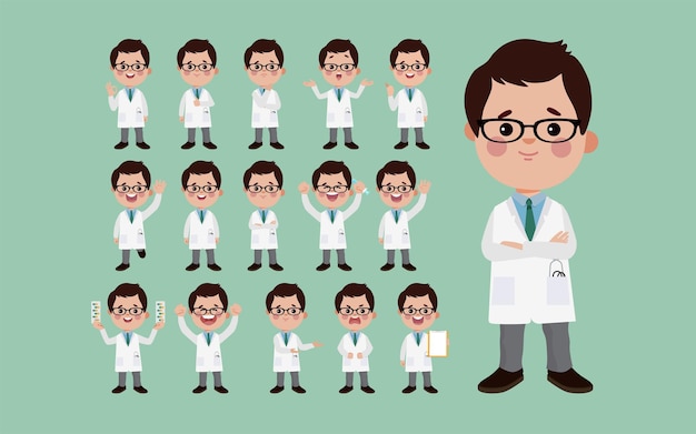 Doctor with different poses vector