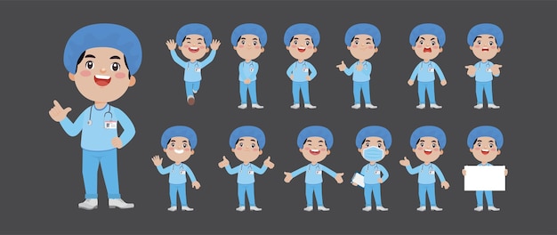 Doctor with different poses vector