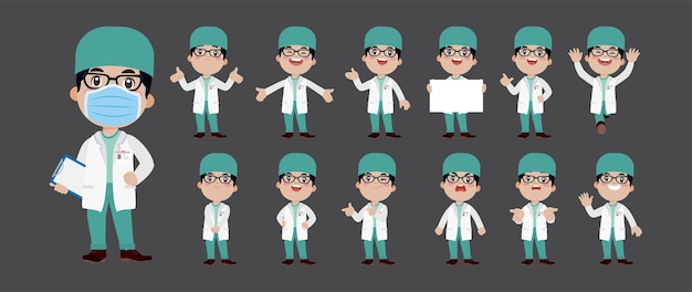 Doctor with different poses vector