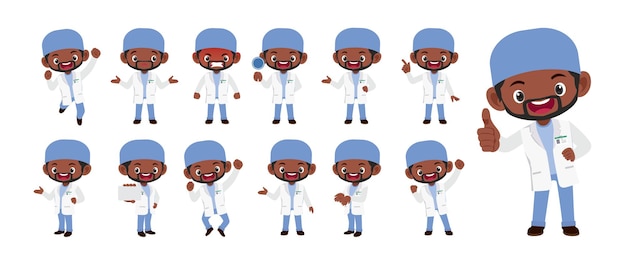 Doctor with different poses. vector-