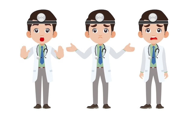 Doctor with different poses. vector