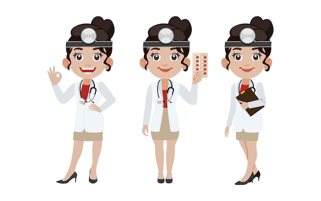 Doctor with different poses. vector