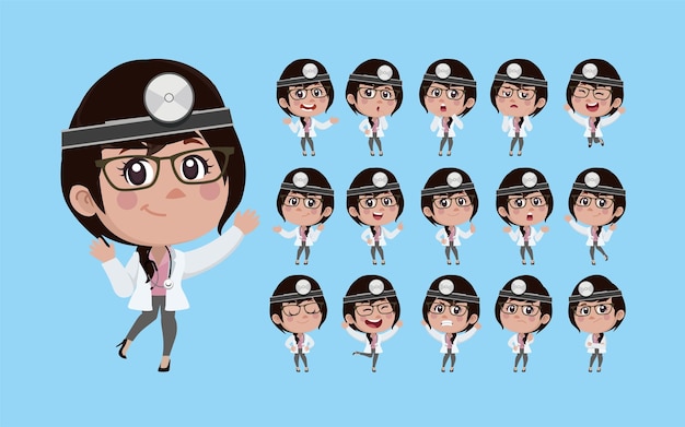 Doctor with different poses. vector