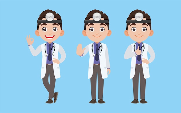 Doctor with different poses. vector