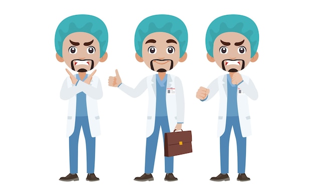 Doctor with different poses. vector