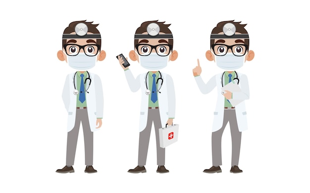 Doctor with different poses. vector