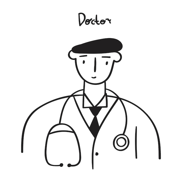 Doctor. Young man. Specialist. Outline icon. Hand drawn vector.