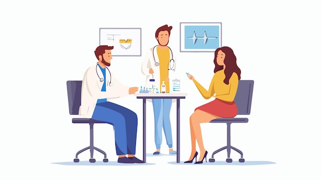 Vector doctors appointment concept with man and girl in waiting room