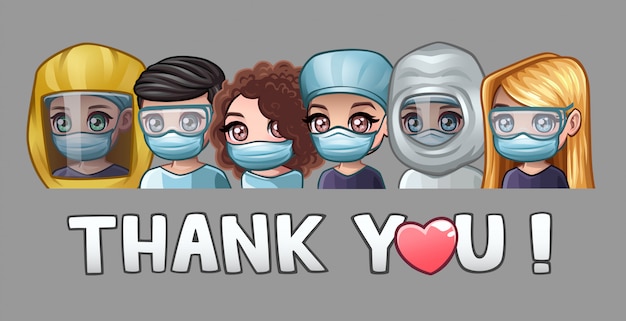 Doctors in medical masks and text thank you