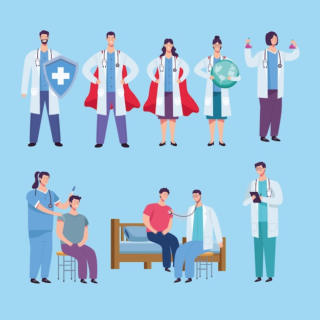 Doctors staff group and patients  illustration 