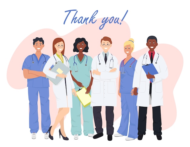 Doctors team with thank you inscription