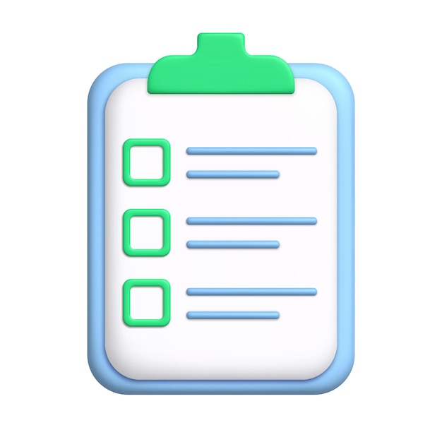 Document 3d icon Todo list on clipboard 3d realistic design element