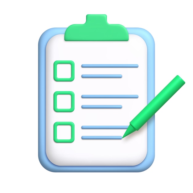 Document 3d icon Todo list on clipboard with pen 3d realistic design element