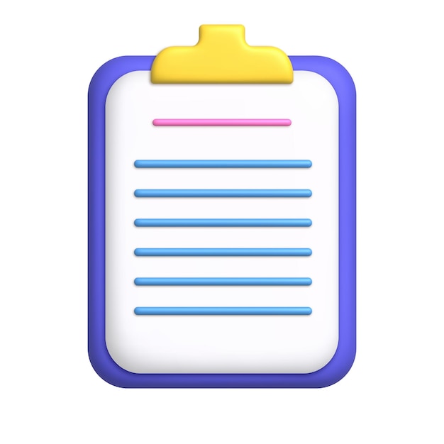 Document 3D Icon White sheet of paper on clipboard Document with stripes Business concept