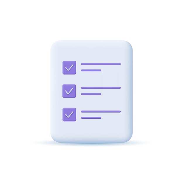 Document checklist icon symbol 3D design concept