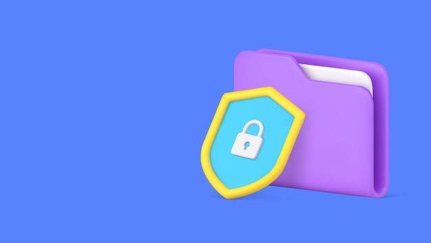 Vector document information protection file folder shield lock banner copy space 3d icon realistic vector