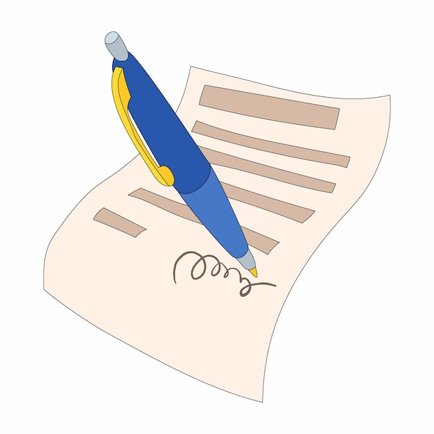 The document is signed icon in cartoon style on a white background