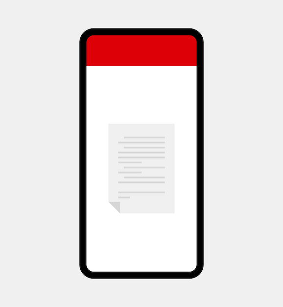 Document on smartphone and paper scan flat vector illustration