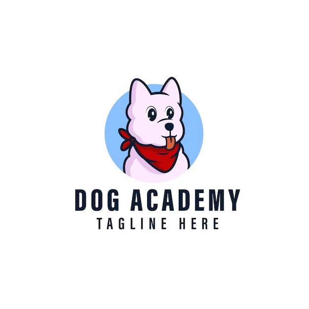 Dog academy logo with cartoon mascot. design of dog academy logo with the blue circle vector template