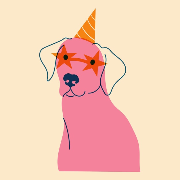 Vector dog in a birthday hat avatar badge poster logo templates print vector illustration