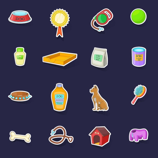 Dog care icons set vector sticker