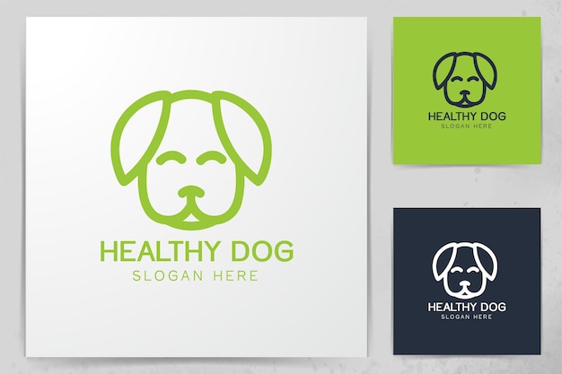 Dog care silhouette head, Healthy pet mono line logo design