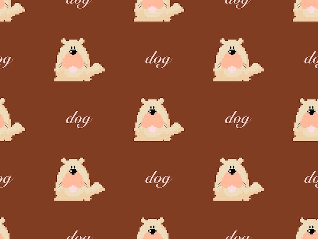 Dog cartoon character seamless pattern on brown background Pixel style