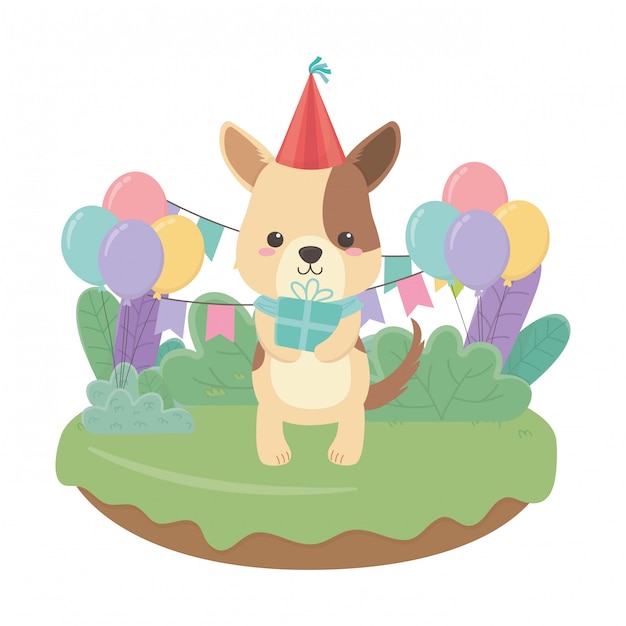 Dog cartoon with happy birthday  