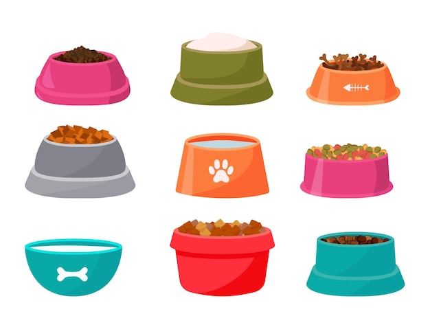 Dog cat animal or pet full food bowl vector illustration Simple clipart logo icon flat design