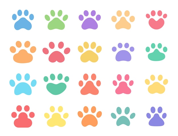 Dog and cat paws with sharp claws cute animal footprints