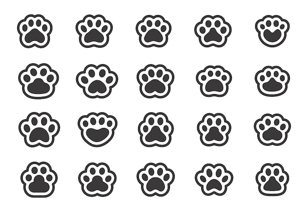 Dog and cat paws with sharp claws cute animal footprints