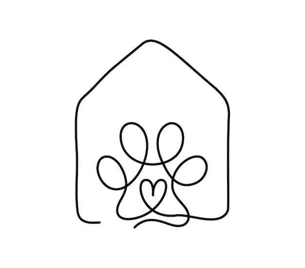 Dog cat pet house home hotel love logo vector icon line art outline Hand drawn illustration shop monoline with place for text