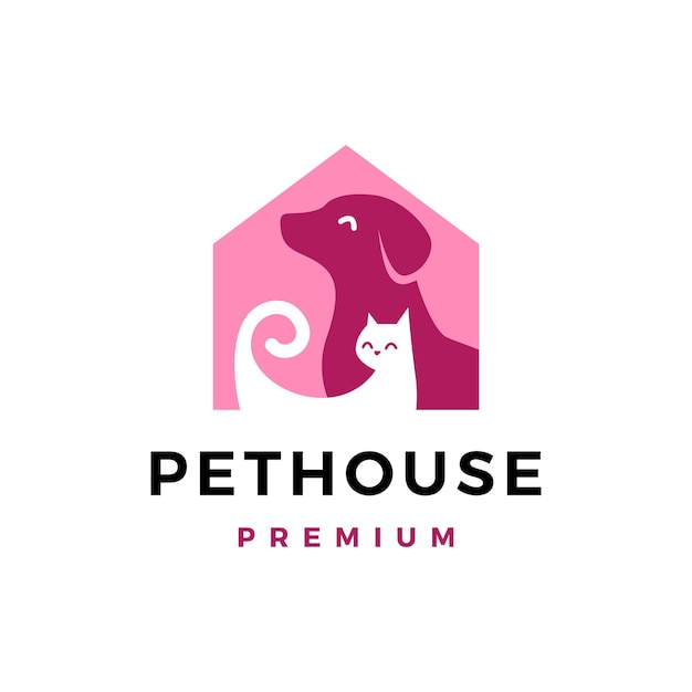 Dog cat pet house logo vector icon illustration