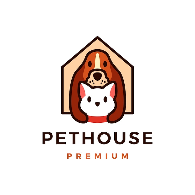 Dog cat pet house logo vector icon illustration