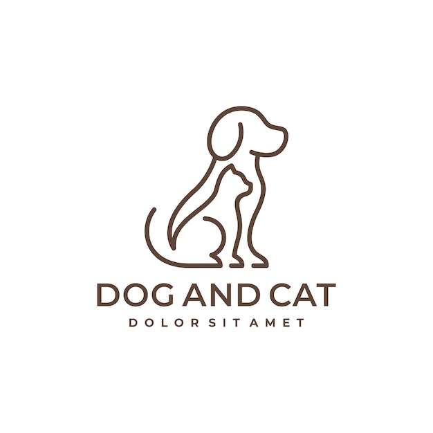 Dog and cat pet line logo design